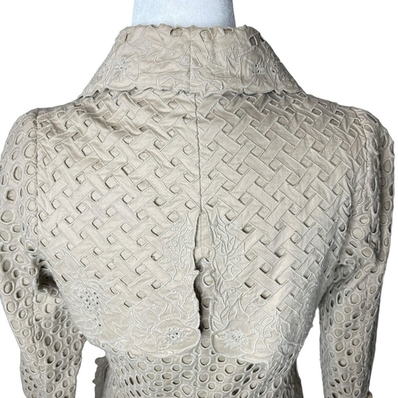 Bryan Lars Lace Embroidered Paris Trench Coat Floral Buttons Eyelet overlay Sz 2 - Picture 15 of 15